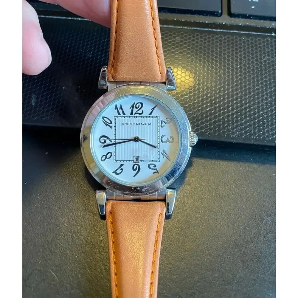 Women's BCBGMAXAZRIA Watch, Silver Tone with Tan Leather Band, BG6036